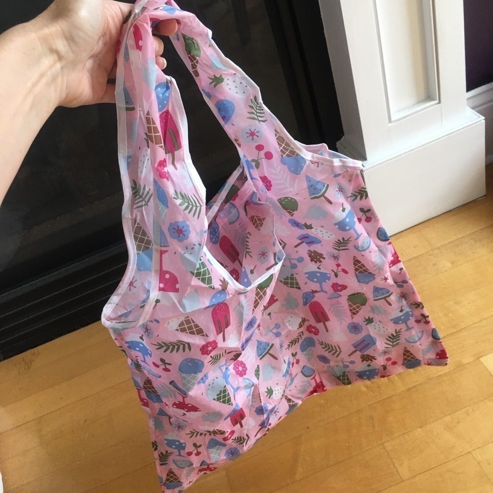 Ice Cream Print Reusable Travel Shopping Tote Bag, Pink, Purple - Picture 3 of 13